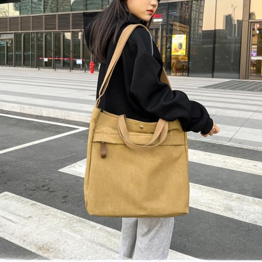 Canvas Tote Bag Thick Fabric Large Crossbody Purse Unisex Work Travel - Picture 5 of 9